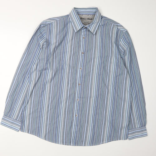 Thomas Nash Men's Blue Striped Button-Up Shirt Large