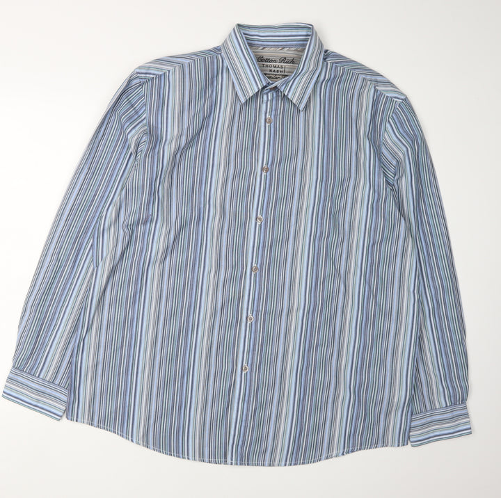 Thomas Nash Men's Blue Striped Button-Up Shirt Large