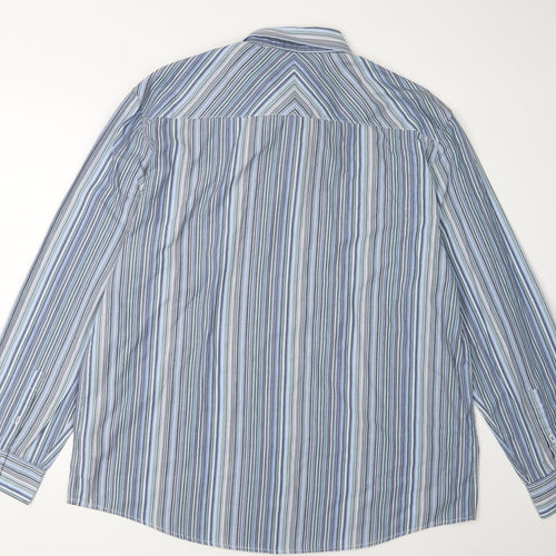 Thomas Nash Men's Blue Striped Button-Up Shirt Large