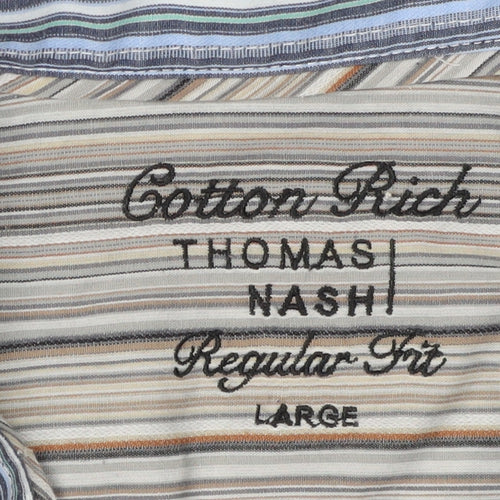 Thomas Nash Men's Blue Striped Button-Up Shirt Large