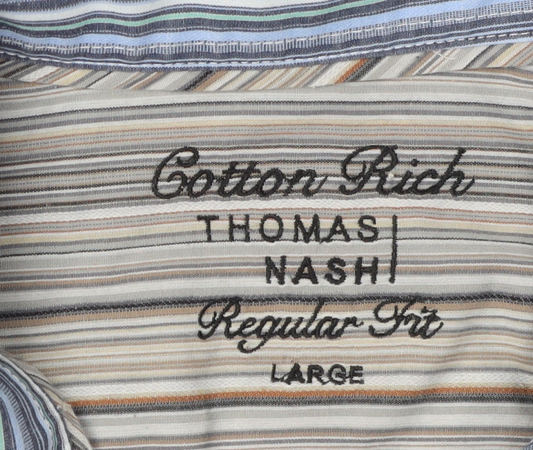 Thomas Nash Men's Blue Striped Button-Up Shirt Large