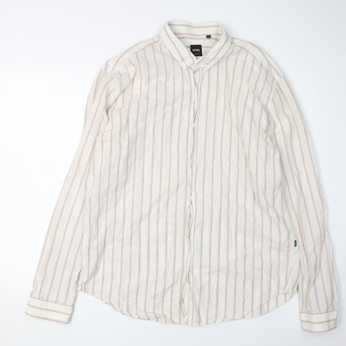 Hugo Boss Men's White 2XL Slim Fit Striped Shirt