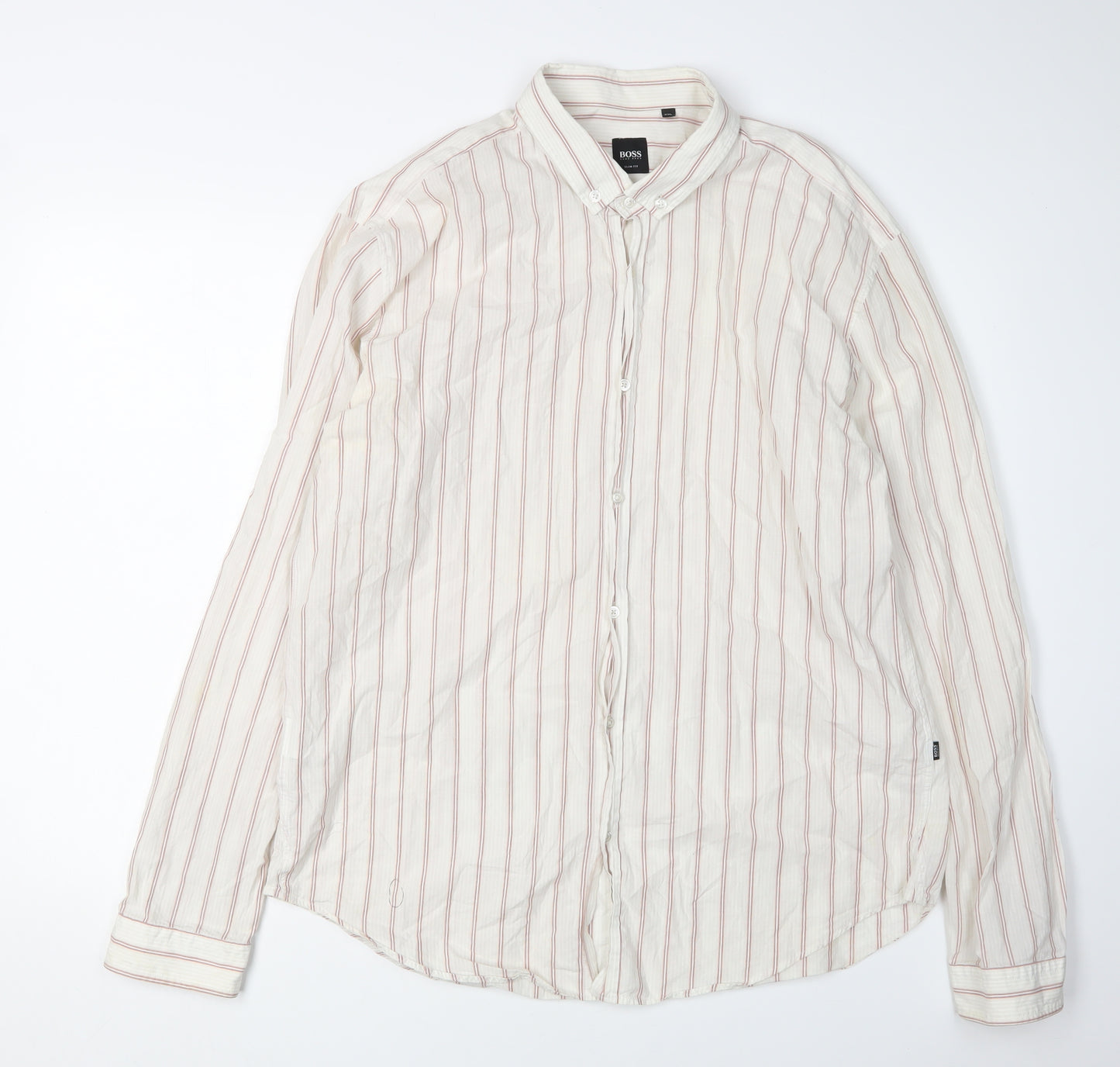 Hugo Boss Men's White 2XL Slim Fit Striped Shirt