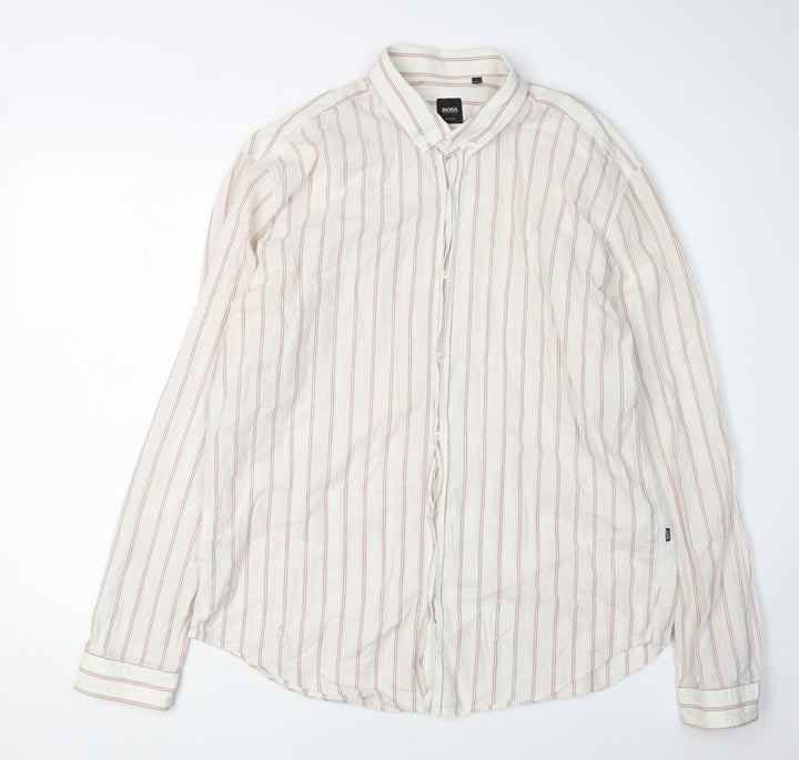 Hugo Boss Men's White 2XL Slim Fit Striped Shirt