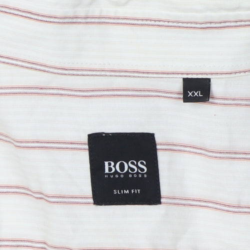 Hugo Boss Men's White 2XL Slim Fit Striped Shirt