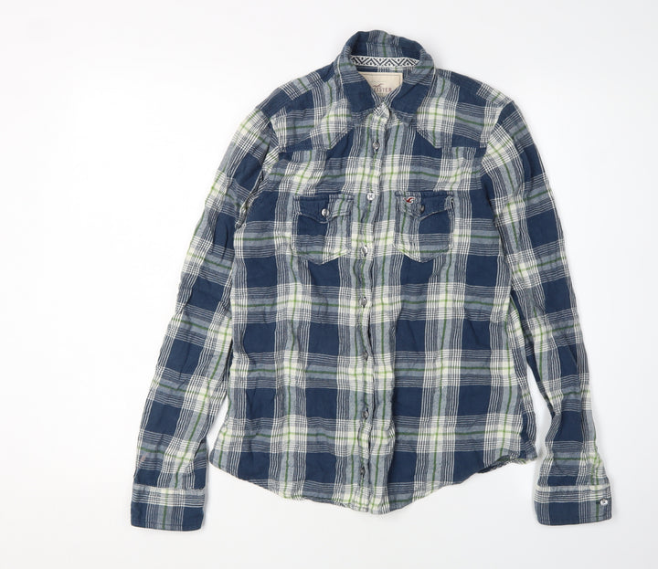 Hollister Men's Blue Plaid Shirt, Size S, Long Sleeve
