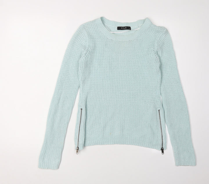 Vila Women's Blue XS Pullover Jumper with Zip Accents