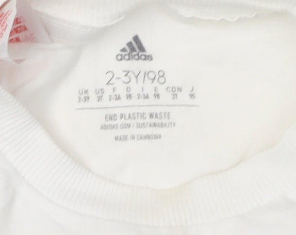Adidas Boys White T-Shirt, Age 2-3 Years, Casual Pullover