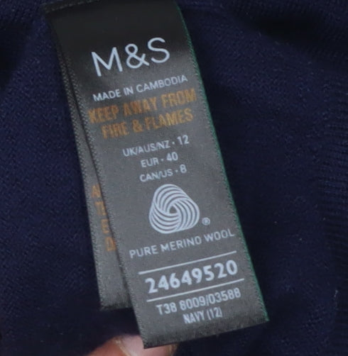 Marks and Spencer Women's Navy Roll Neck Jumper Size 12
