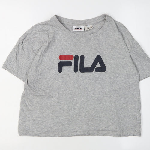 FILA Grey Cotton Crew Neck T-Shirt M Unisex Adults