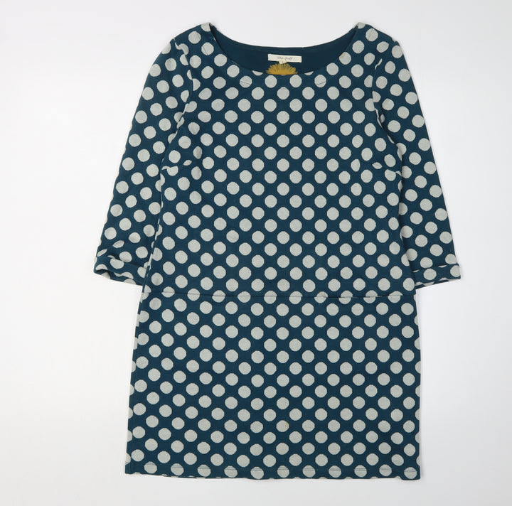 White Stuff Women's Blue Polka Dot Shift Dress, Size 8