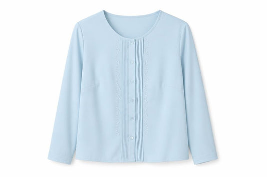 Front view of Eastex Women's Blue Blouse, size 12, Button Accent