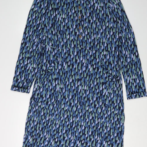White Stuff Women's Blue Geometric Shirt Dress UK 12