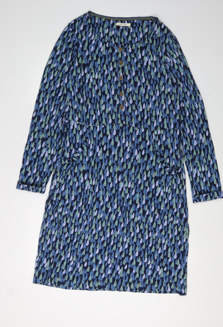 White Stuff Women's Blue Geometric Shirt Dress UK 12