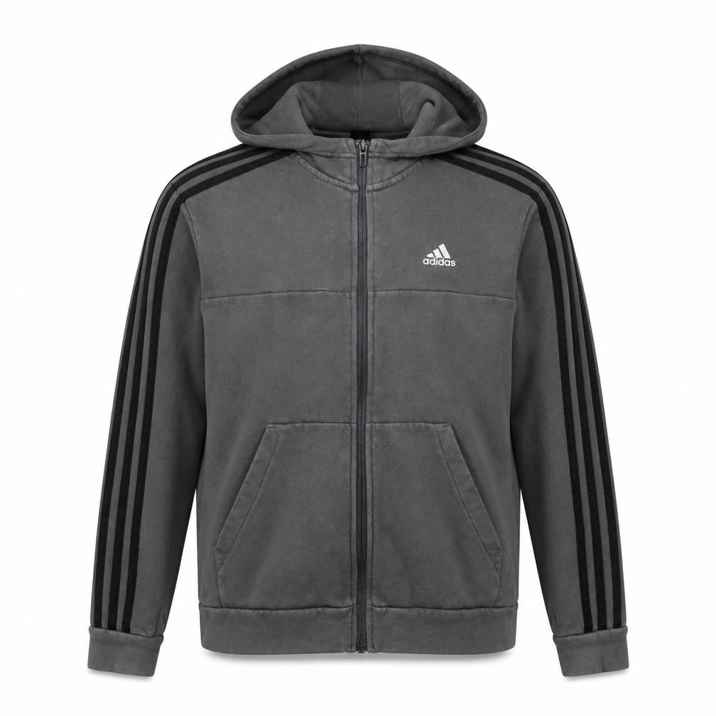 Front view of Adidas boys’ grey full zip hoodie 11-12 years
