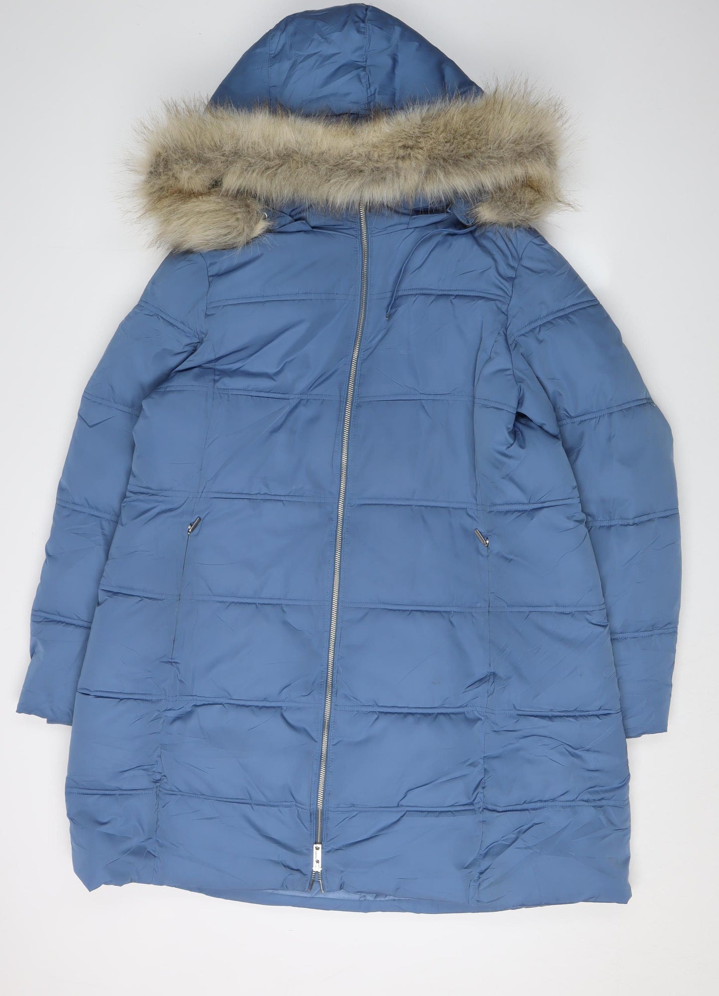Marks and Spencer Blue Puffer Coat, Size 18, Hooded, Women's