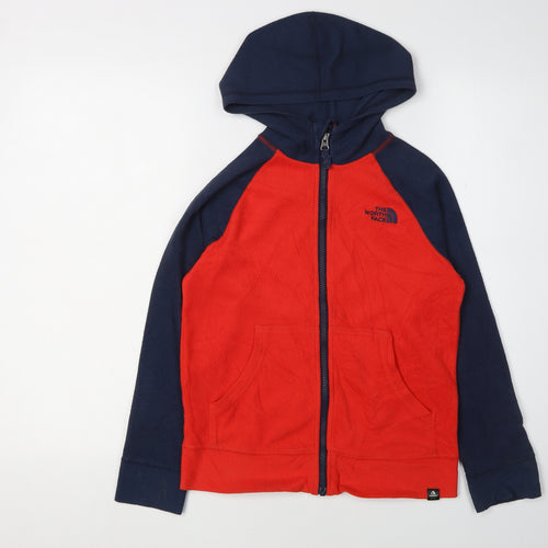 The North Face Boys Red Blue Fleece Hooded Jacket M