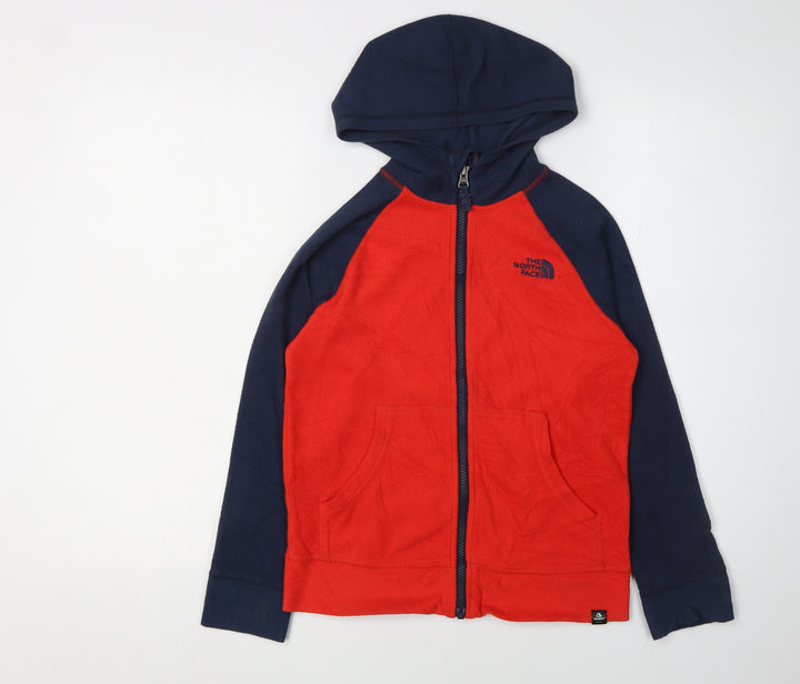 The North Face Boys Red Blue Fleece Hooded Jacket M