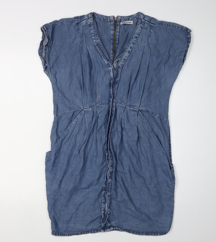 Whistles Women's Blue V-Neck Zip Dress Size 8