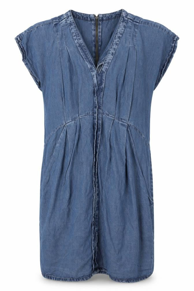 Front view of Whistles Women's Blue V-Neck Zip Dress, size 8