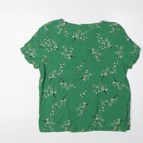 ICHI Women's Green Floral T-Shirt M with Crew Neck