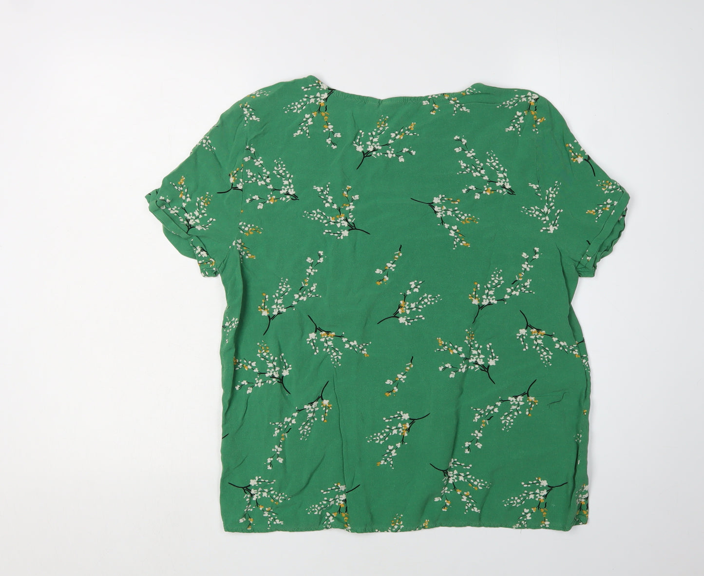 ICHI Women's Green Floral T-Shirt M with Crew Neck