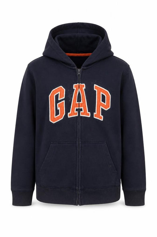 Front view of Gap Kids boys’ blue full zip hoodie l 10-11 years