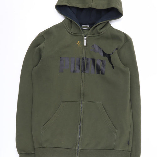 Puma Boys Green Full Zip Hoodie 14 Years Casual Logo