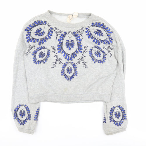 H&M Women's Grey Embroidered XS Sweatshirt