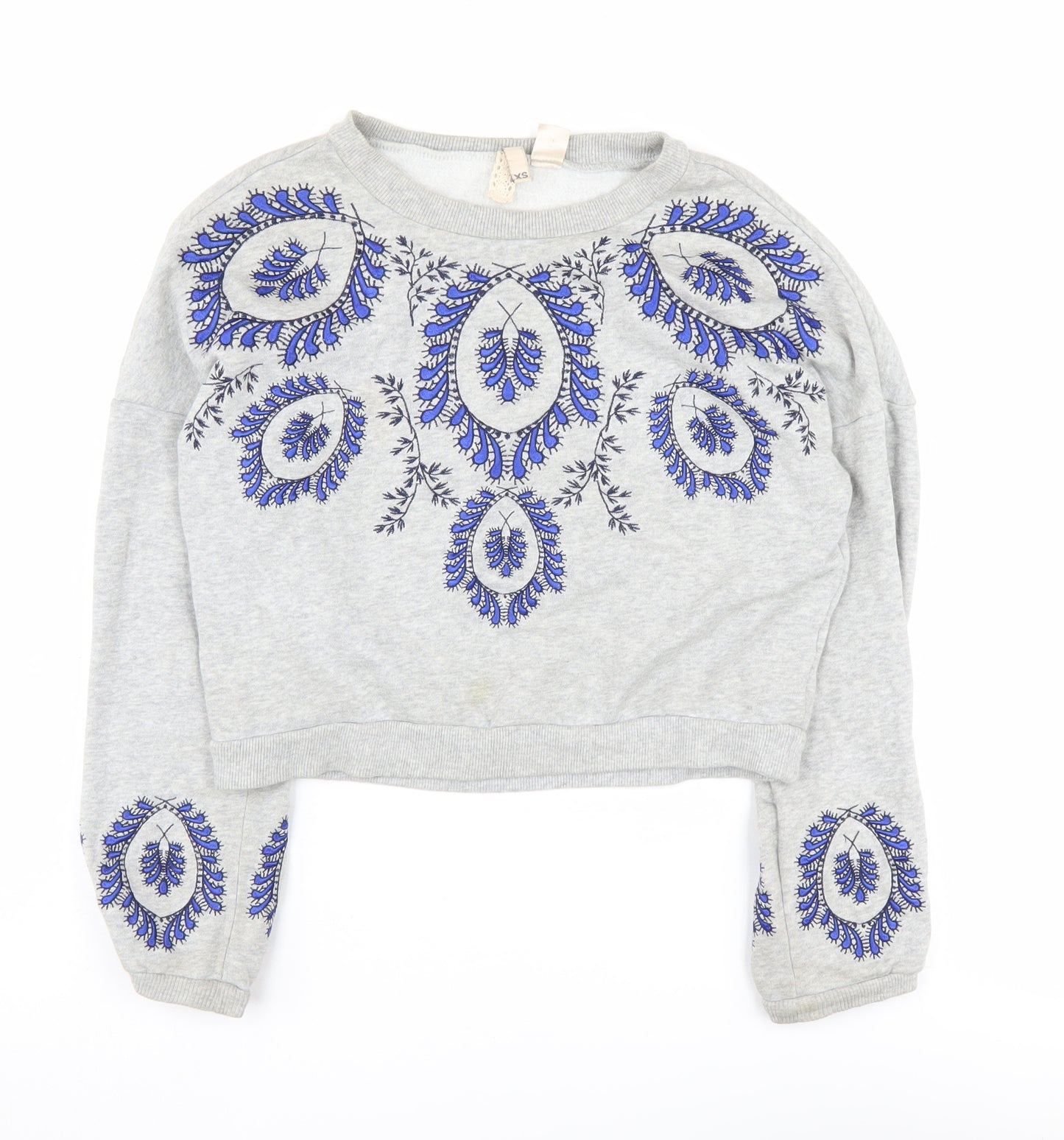 H&M Women's Grey Embroidered XS Sweatshirt