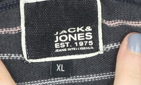 Jack & Jones Men's Black XL Striped Pullover Jumper