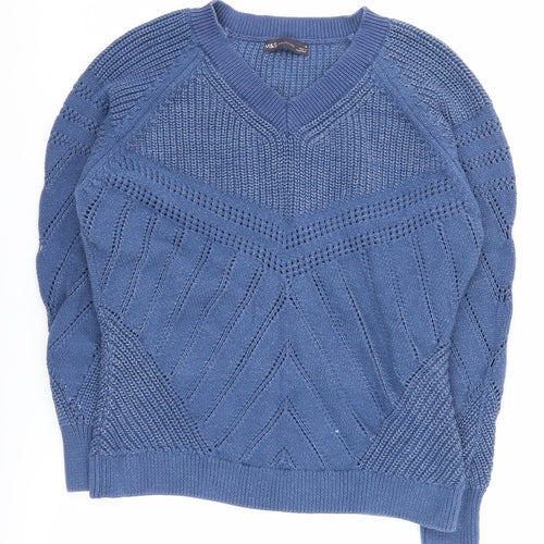 Marks and Spencer Women's Blue Cable-Knit Pullover Jumper M