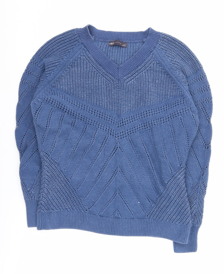 Marks and Spencer Women's Blue Cable-Knit Pullover Jumper M