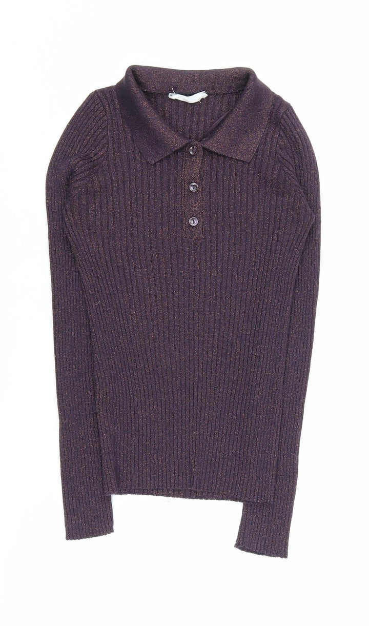 MNG Women's Purple Collared Henley Jumper XS