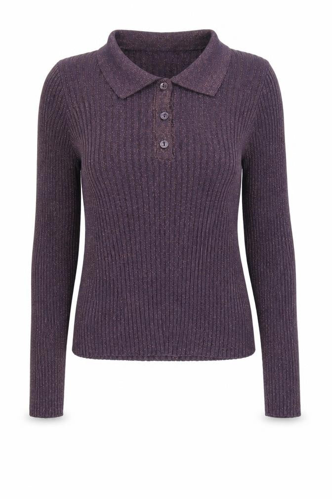 Front view of Mango Women's Purple Collared Henley Jumper XS