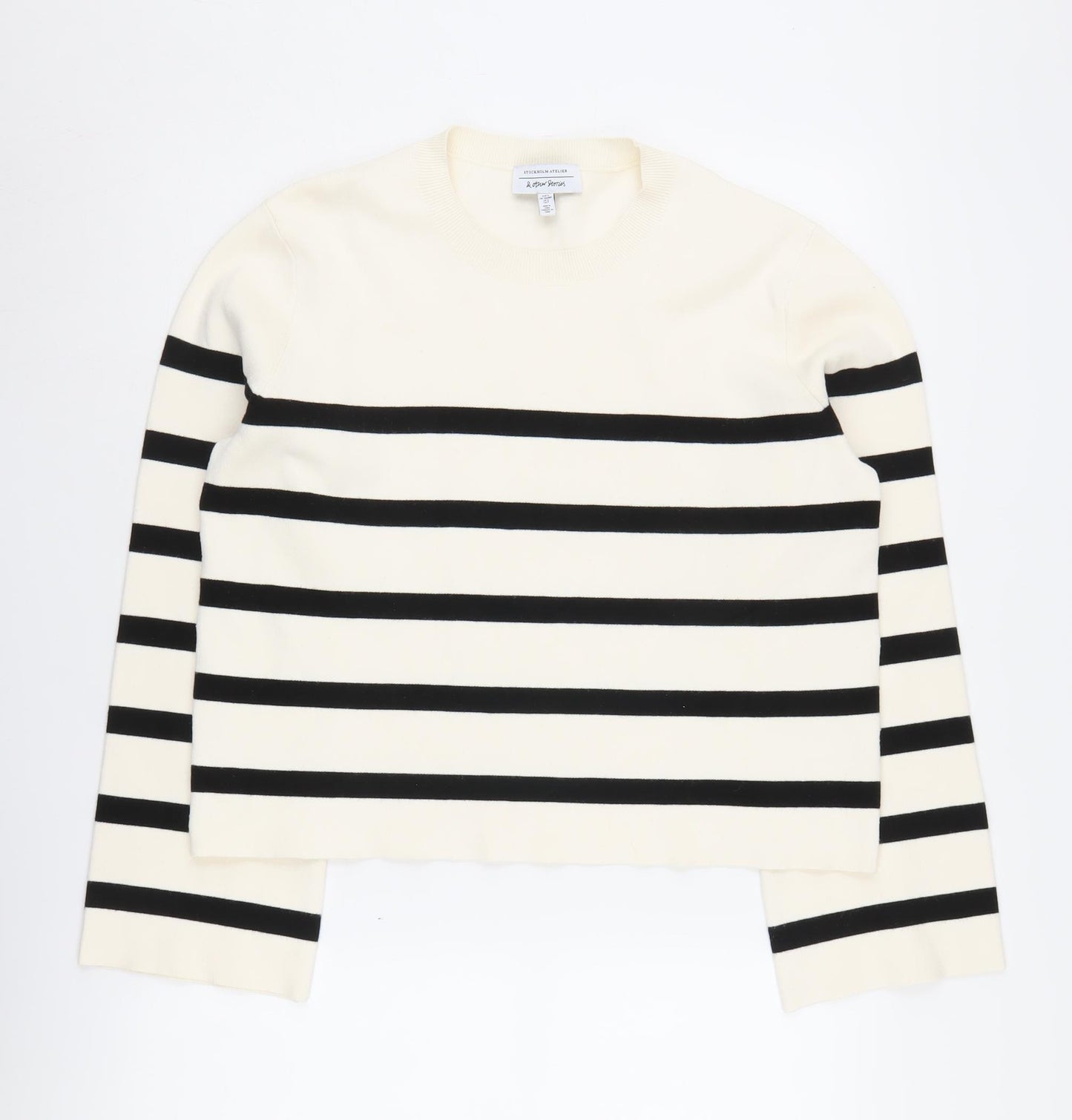 & Other Stories Women's Black Striped Pullover Jumper Size 8