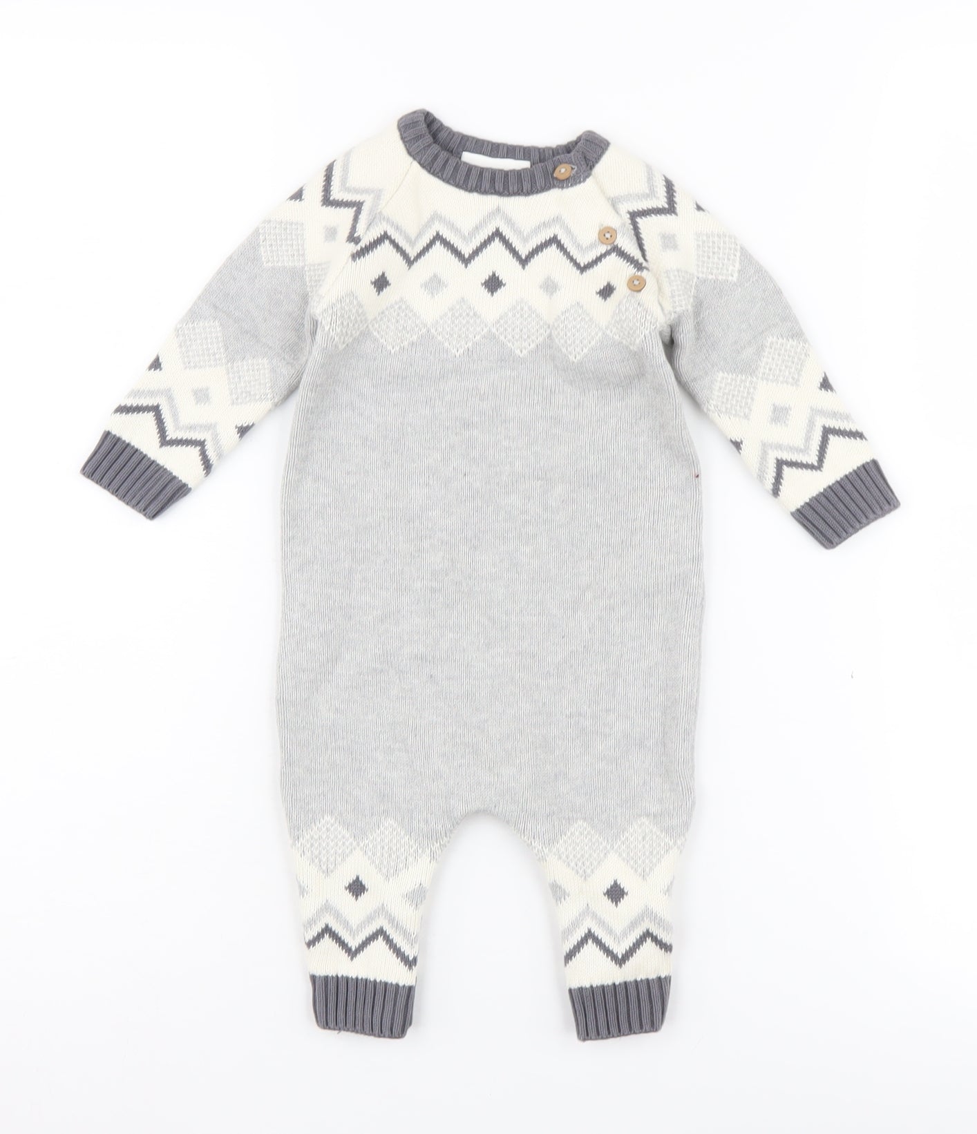Next Unisex Baby Grey Geometric Knit Babygrow 3-6 Months