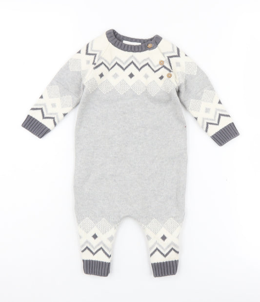 Next Unisex Baby Grey Geometric Knit Babygrow 3-6 Months
