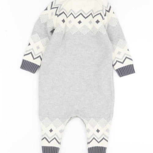 Next Unisex Baby Grey Geometric Knit Babygrow 3-6 Months