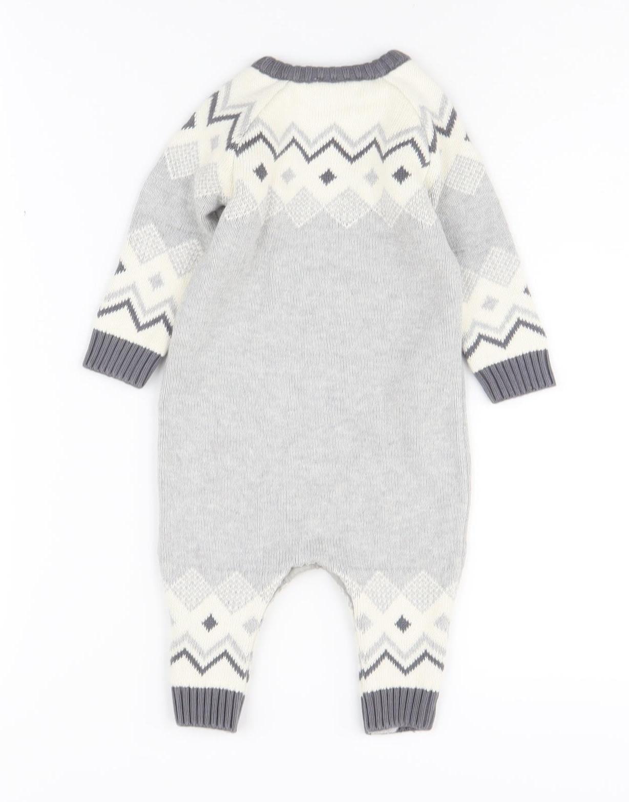 Next Unisex Baby Grey Geometric Knit Babygrow 3-6 Months
