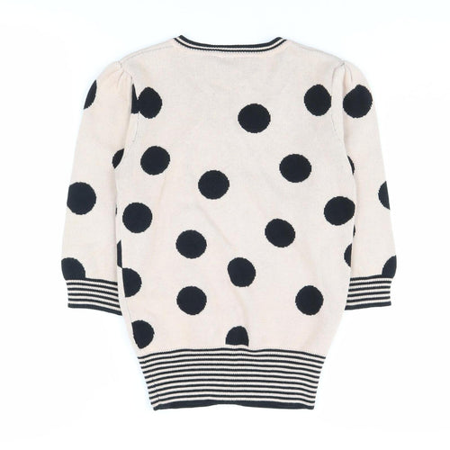 New Look Women's Beige Polka Dot Cardigan - Size 8