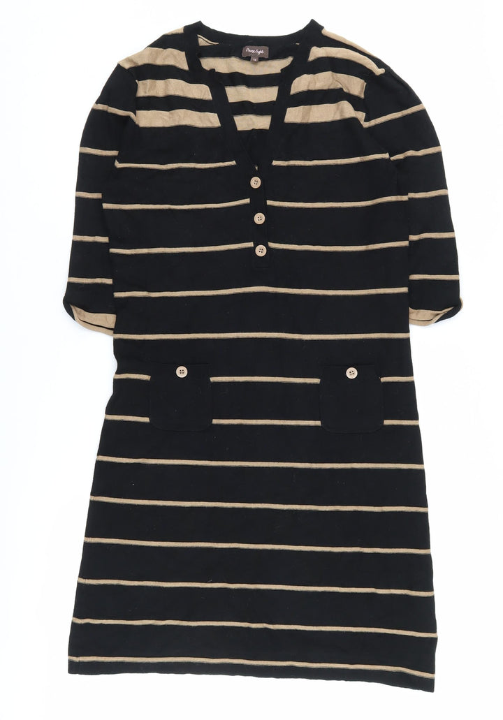 Phase Eight Women's Black Striped Knee Length Shift Dress