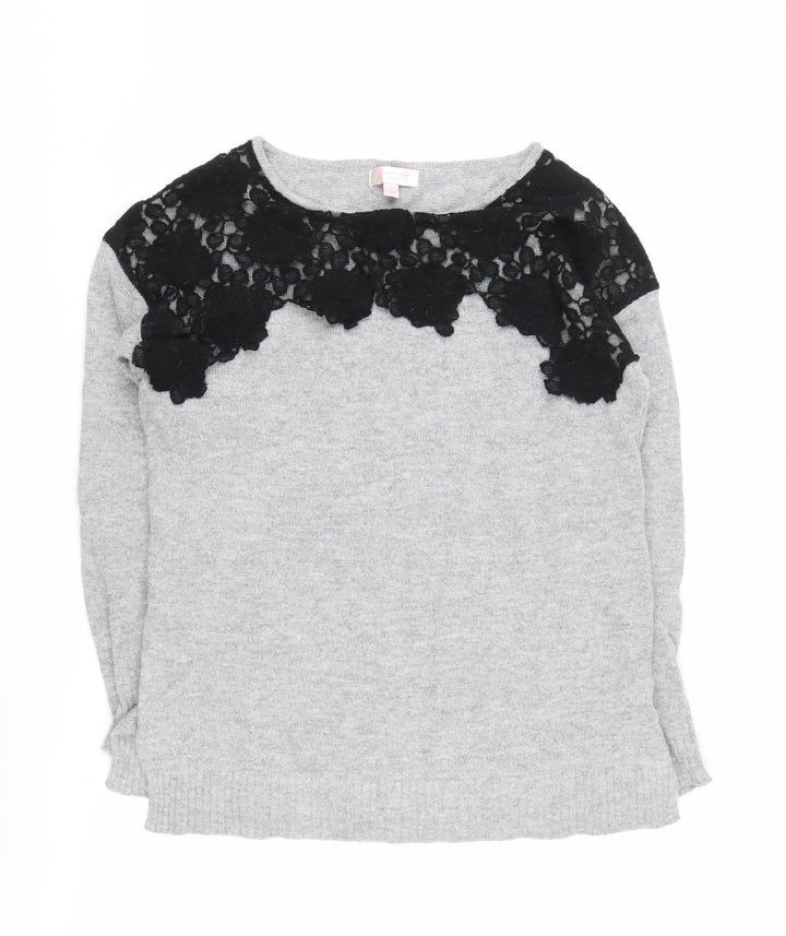 Gharani Strok Grey Lace Accent Pullover Jumper Size 10