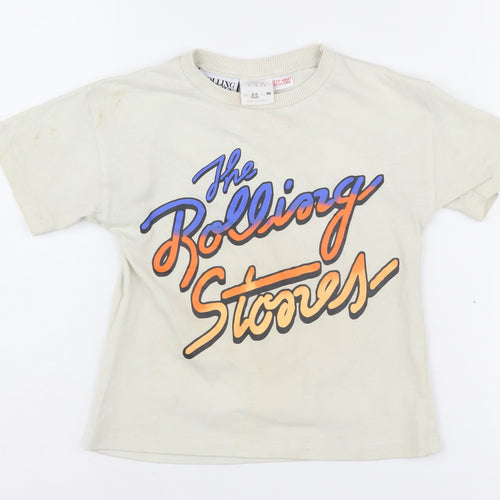 Zara Boys Beige Rolling Stones T-Shirt 2-3 Yrs Graphic Music