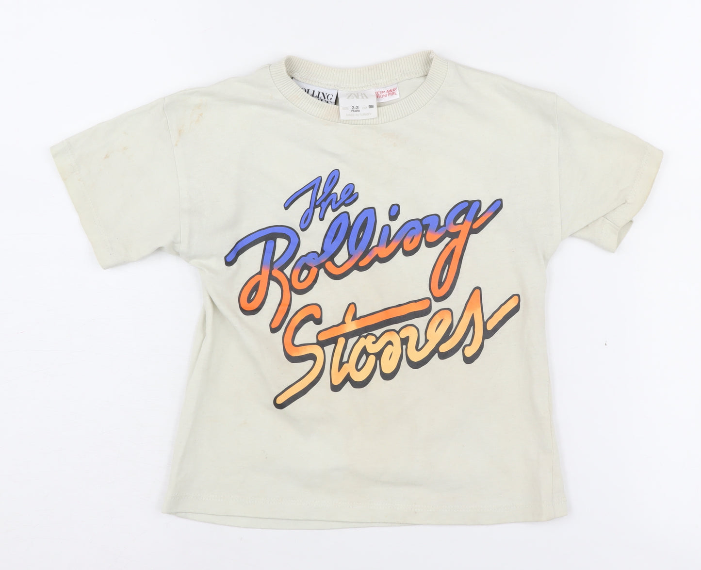 Zara Boys Beige Rolling Stones T-Shirt 2-3 Yrs Graphic Music