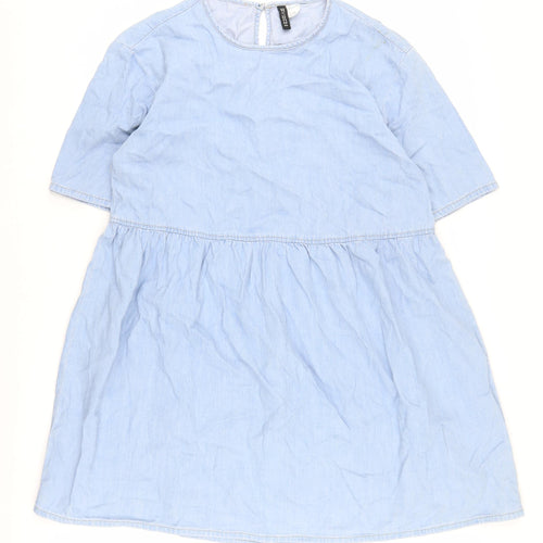 H&M Women's Blue Short Shift Dress S Rounded Neck