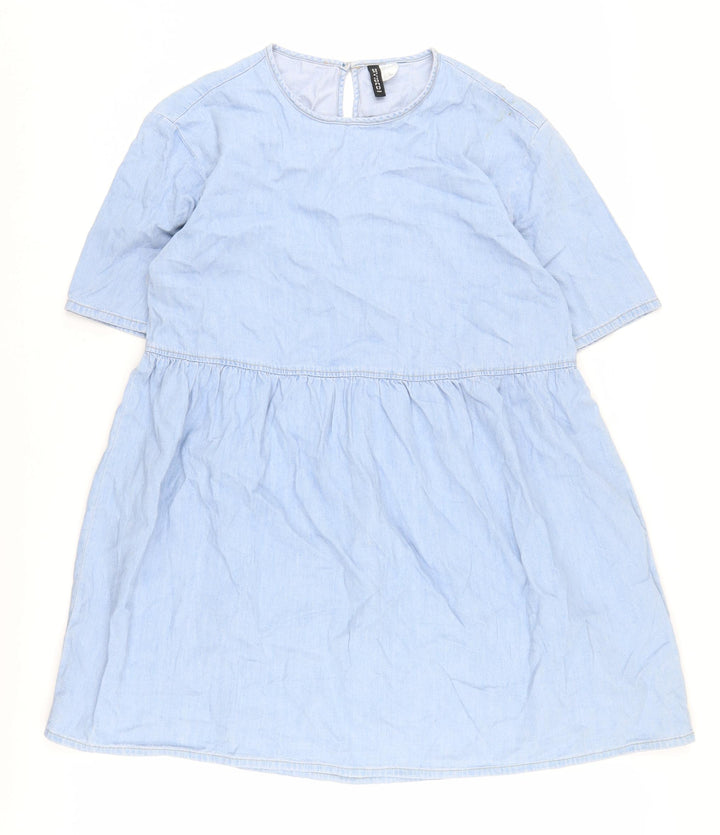 H&M Women's Blue Short Shift Dress S Rounded Neck