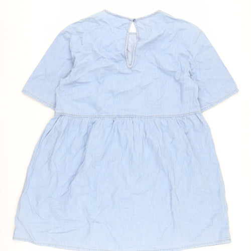 H&M Women's Blue Short Shift Dress S Rounded Neck