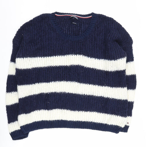 Tommy Hilfiger Women's Blue Striped Chunky Knit Jumper L