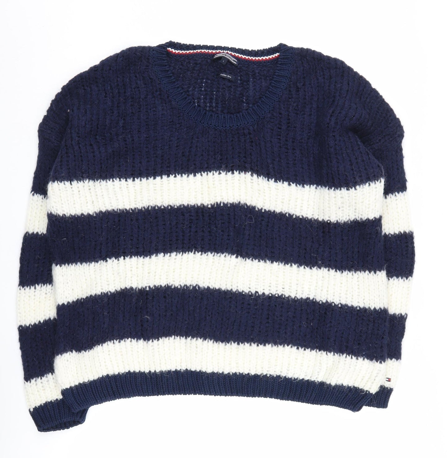 Tommy Hilfiger Women's Blue Striped Chunky Knit Jumper L